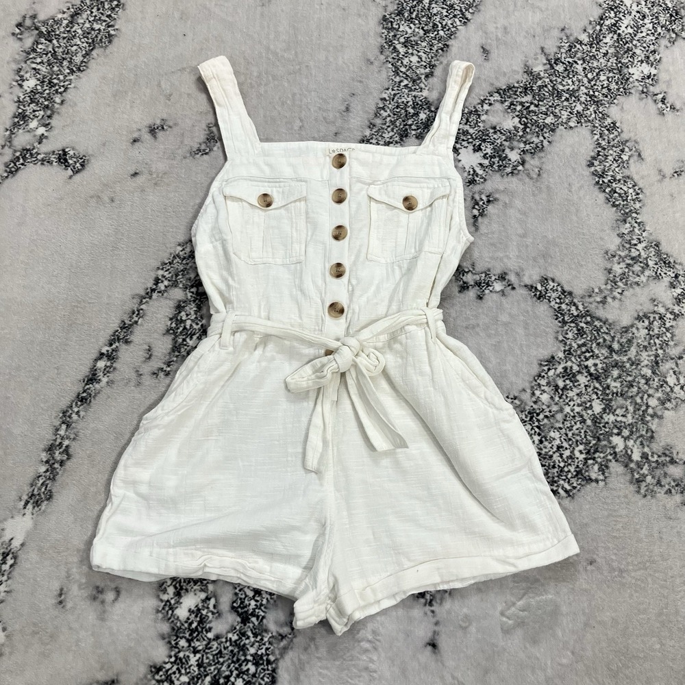 L Space White Cotton Utility Romper Tie Waist Sleeveless Summer Cover Up Medium